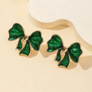 Elegant Christmas Bowknot Glitter Earrings